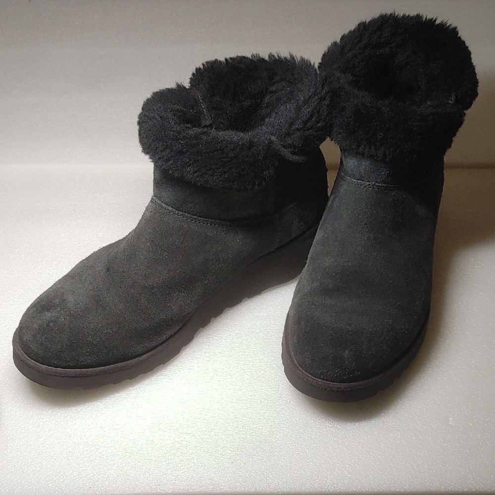 Women’s Black Suede Faux-Fur Ankle Boots